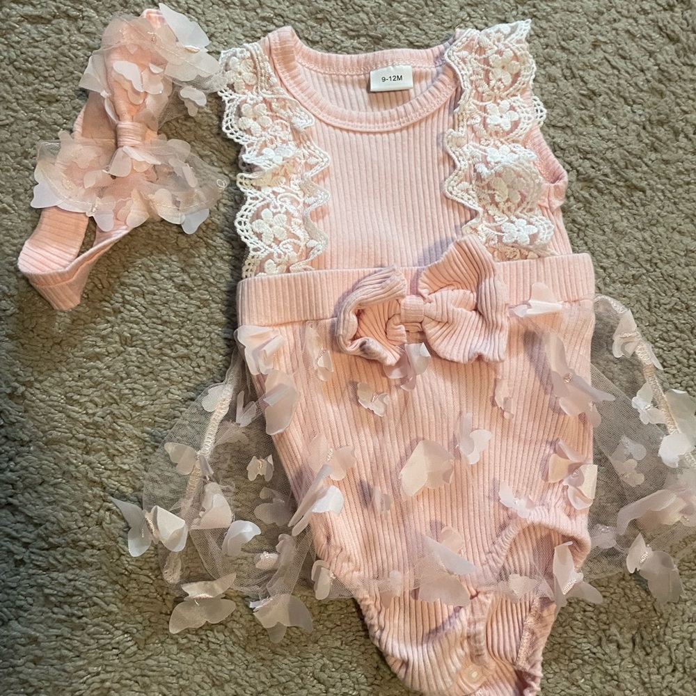 Pink Lace Ruffle Baby One Piece - Picture 2 of 5